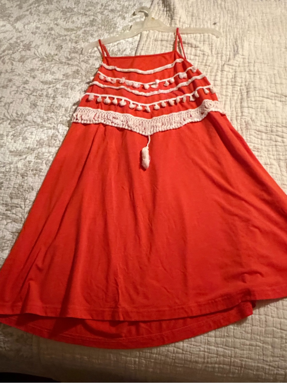 Orange Tassel-Trim Spaghetti Strap Sundress